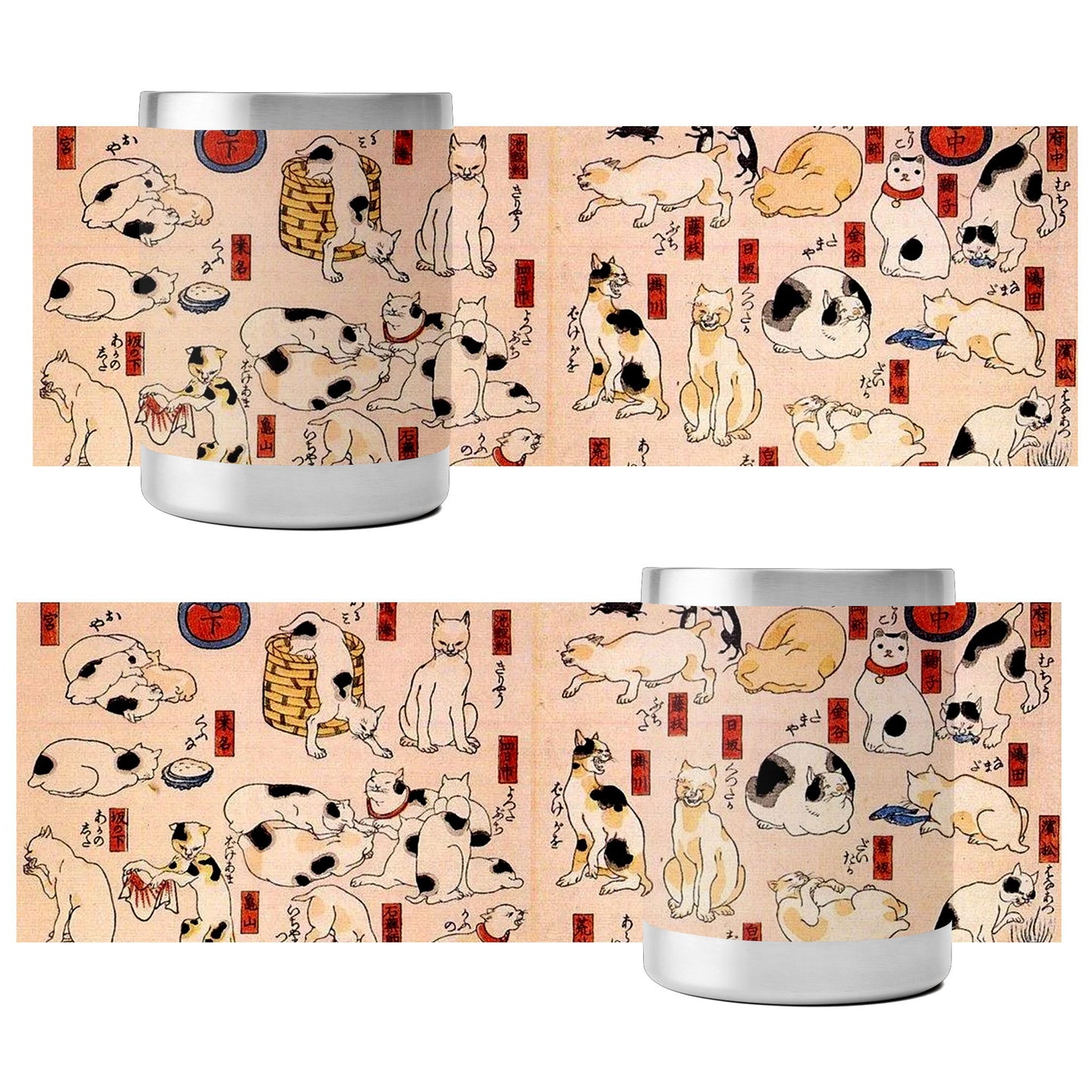 Custom Printed 10oz Stainless Steel Coffee Cup with Lid Pr262: Ukiyo-e Kuniyoshi Utagawa's Cats Suggested as the Fifty Three Stations of the Tokaido Whiskey Tumbler 5