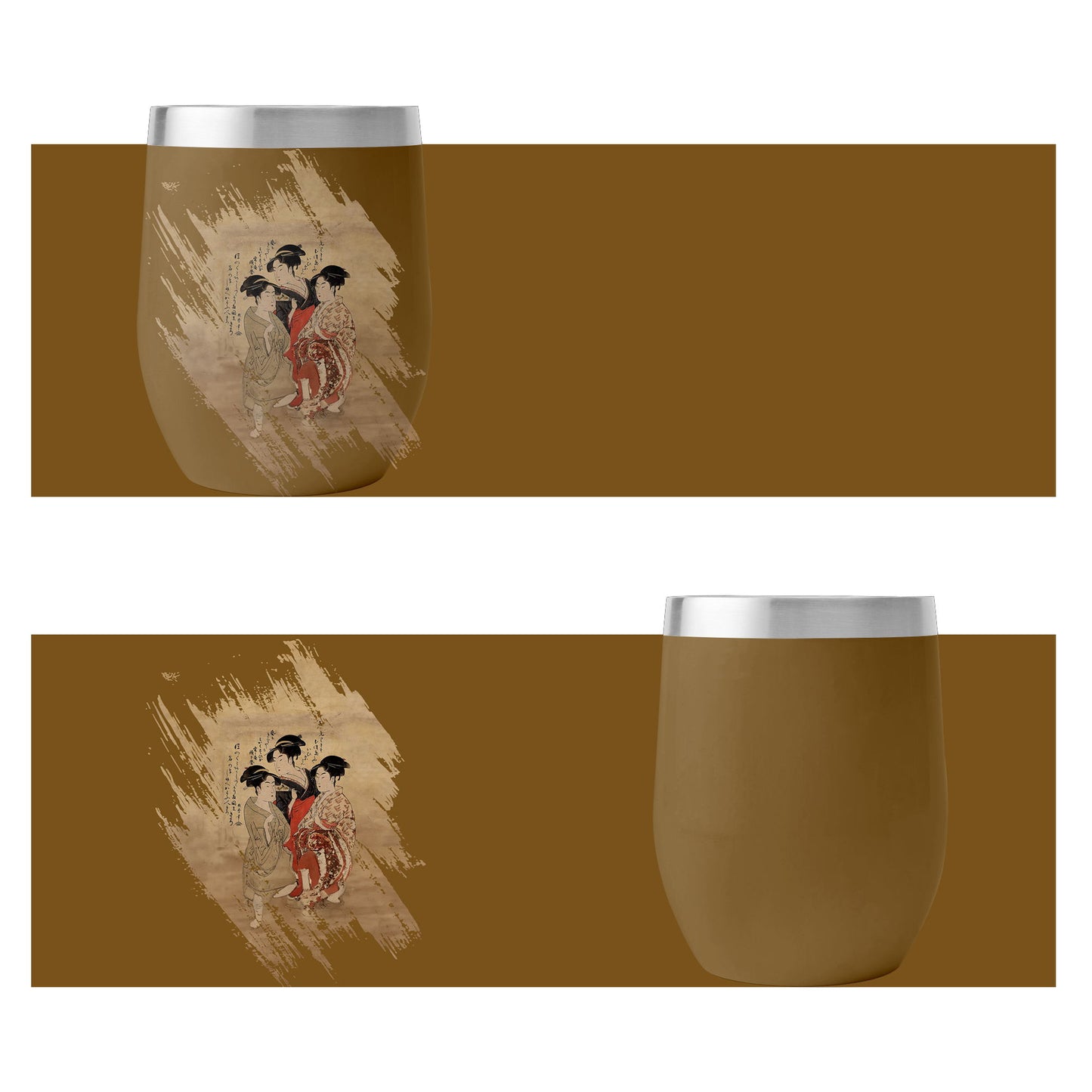 Custom Printed 12oz Stainless Steel Wine Tumbler Pr260 Ukiyo-e Kitagawa Utamaro's Three Beauties of the Present Day Insulated Eggshell Cup with Lid 5