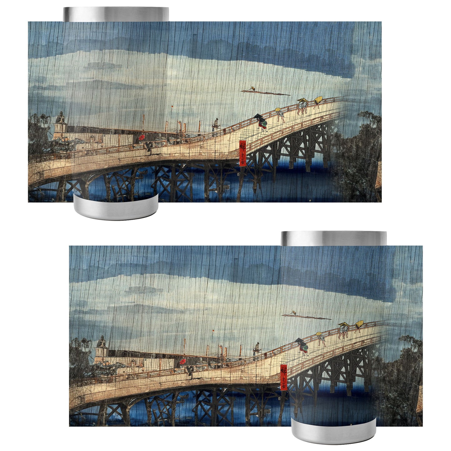 Custom Printed 15oz Stainless Steel Travel Mug with Lid Pr264: Ukiyo-e Utagawa Hiroshige's Sudden Shower over Shin Ohashi Bridge and Atake Tumbler 5