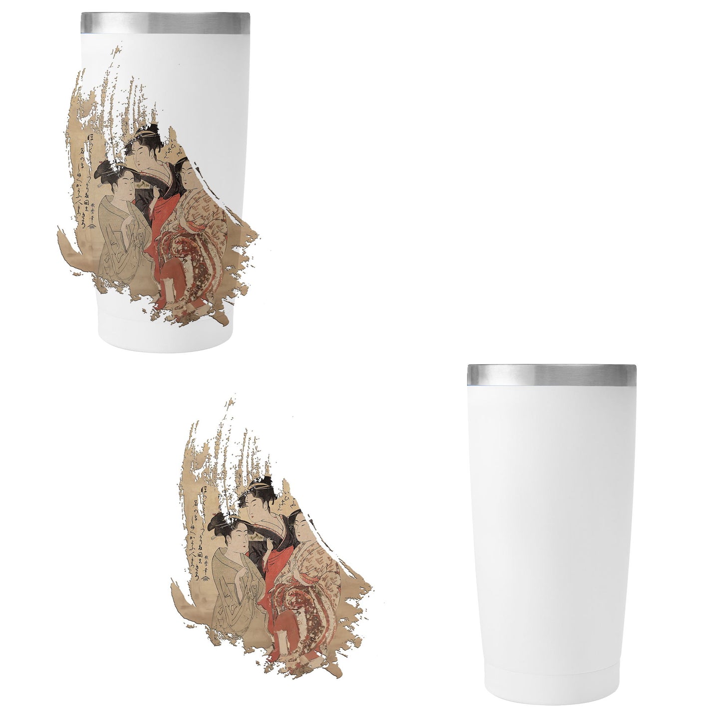 Custom Printed 20oz Stainless Steel Travel Mug with Lid Pr259 Ukiyo-e Kitagawa Utamaro's Three Beauties of the Present Day Vacuum Insulated Coffee Tumbler 5