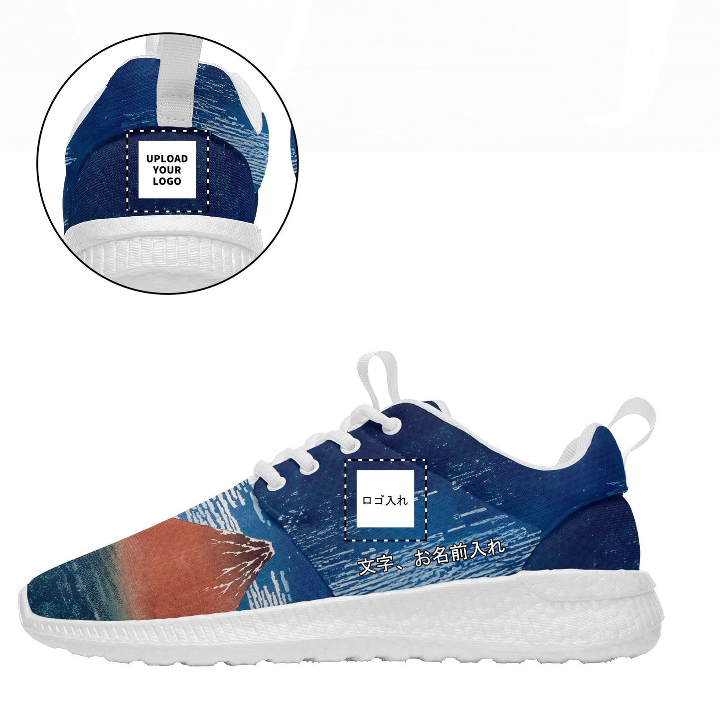 Custom Printed Sneakers Bld1: Ukiyo-e Hokusai's Thirty Six Views of Mount Red Fuji Sport Shoes Custom Logo Brand Name