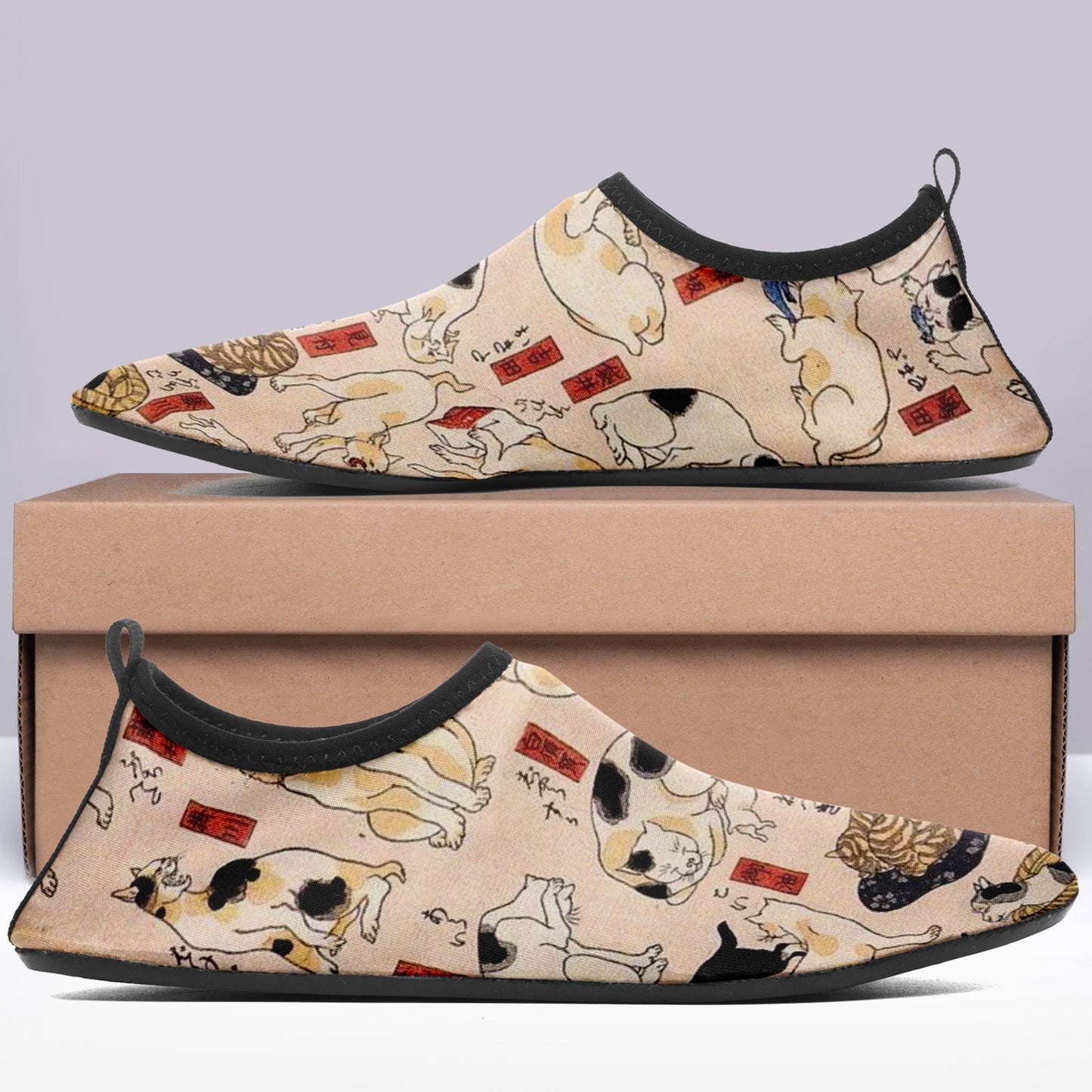 Custom Printed Aqua Shoes 1902: Ukiyo-e Kuniyoshi Utagawa's Cats Suggested as the Fifty Three Stations of the Tokaido Beach Wading Shoes 7