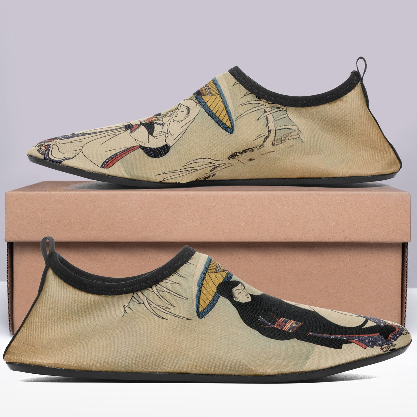 Custom Printed Aqua Shoes 1902: Ukiyo-e Suzuki Harunobu's Couple Under Umbrella in Snow Beach Wading Shoes 7