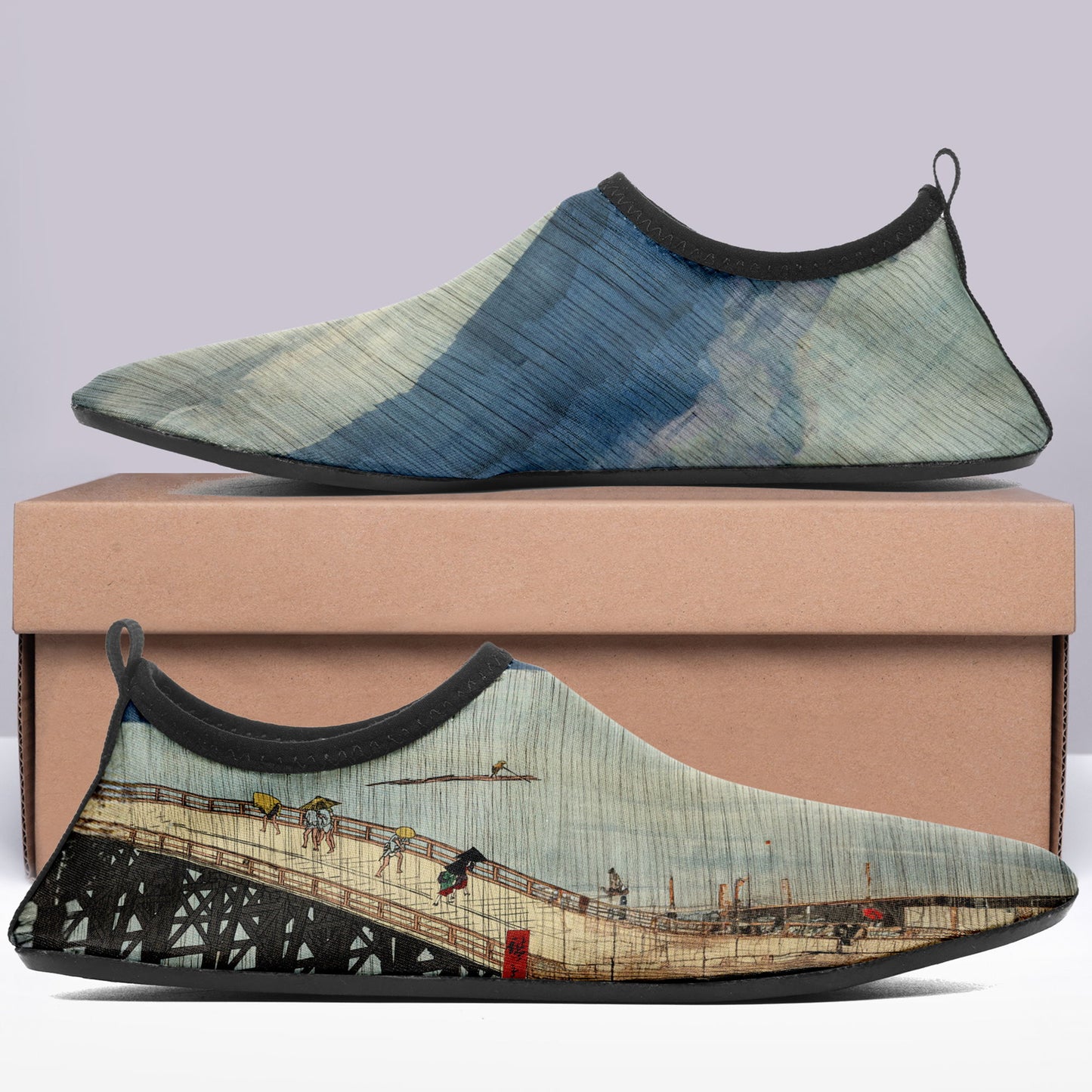 Customized Printed Aqua Shoes 1902: Ukiyo-e Utagawa Hiroshige's Sudden Shower over Shin Ohashi Beach Wading Shoes 7