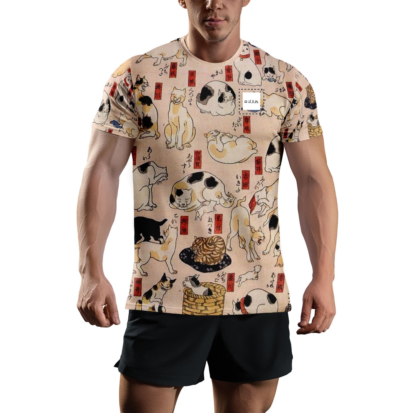 personalized custom printed t-shirts ukiyo-e kuniyoshi utagawa's cats suggested as the fifty three stations of the tokaido short sleeve tee summer custom logo brand name