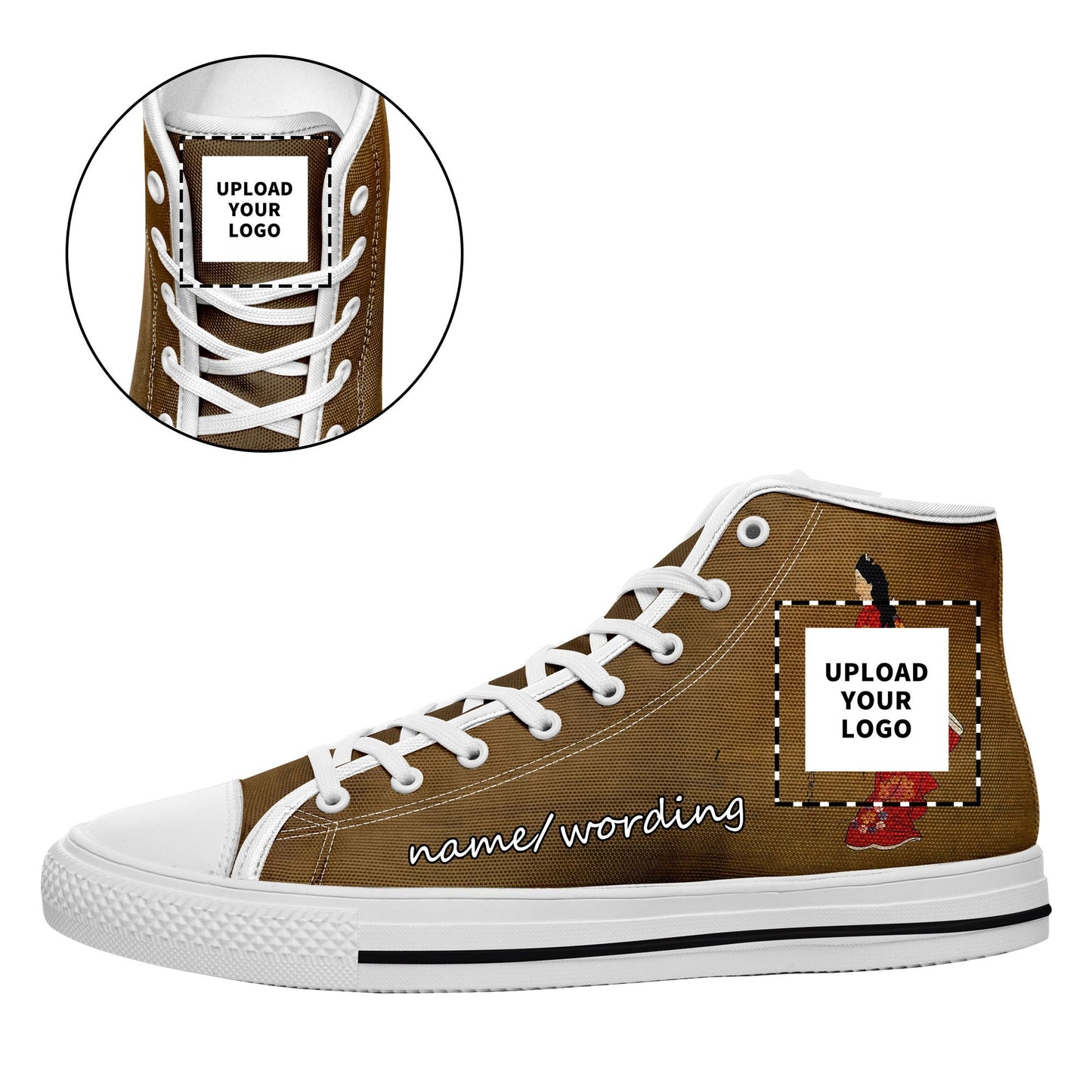 custom printed on demand high casual shoes 7218 japanese ukiyo-e beauty looking back by hishikawa moronobu sneakers custom logo brand name