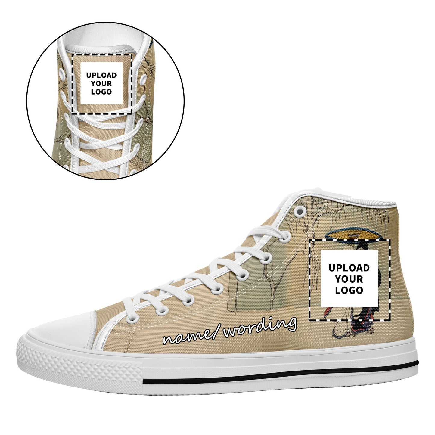 custom printed on demand high casual shoes 7218 japanese ukiyo-e suzuki harunobu's couple under umbrella in snow sneakers custom logo brand name