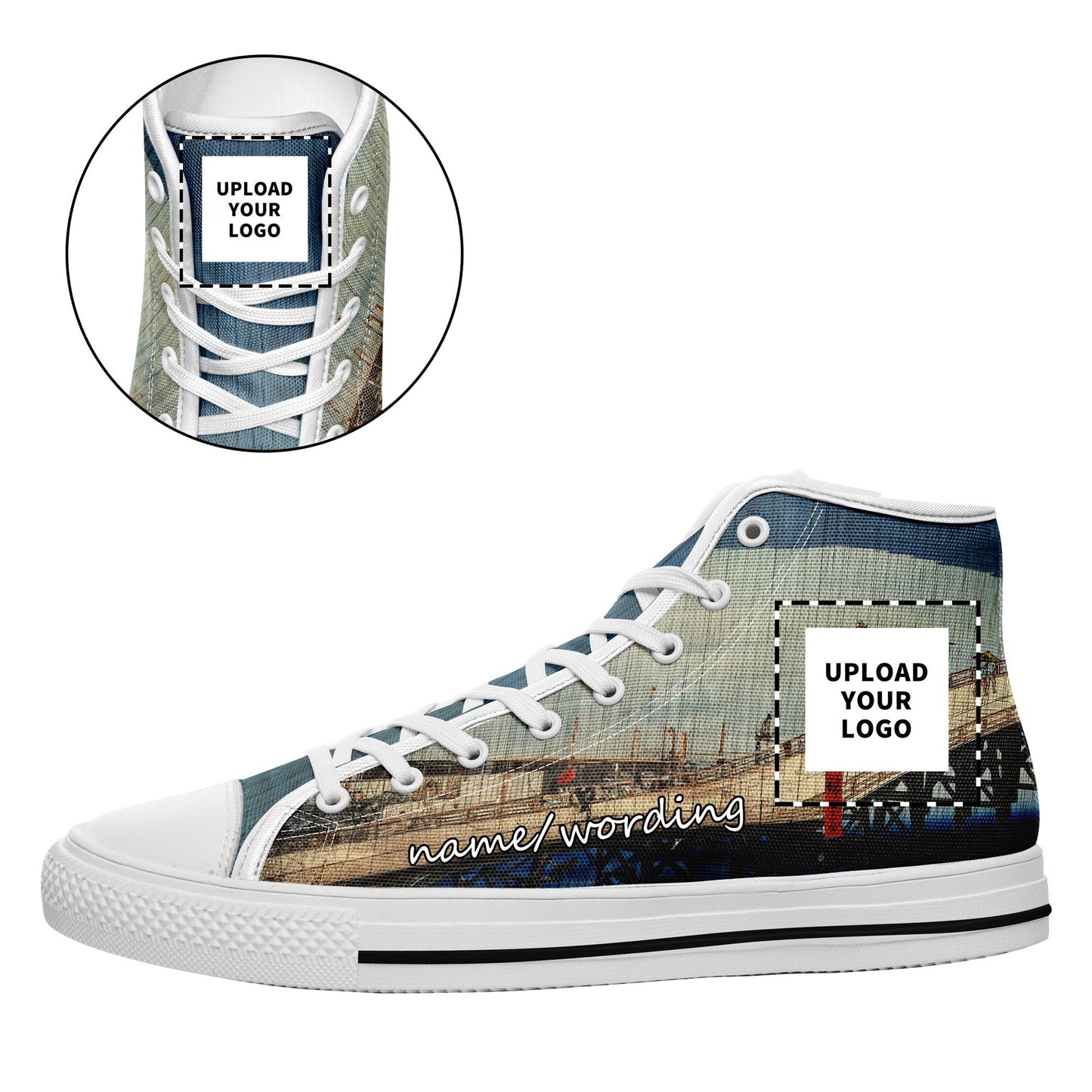 custom printed on demand high casual shoes 7218 japanese ukiyo-e utagawa hiroshige sudden shower over shin ohashi bridge and atake sneakers 8