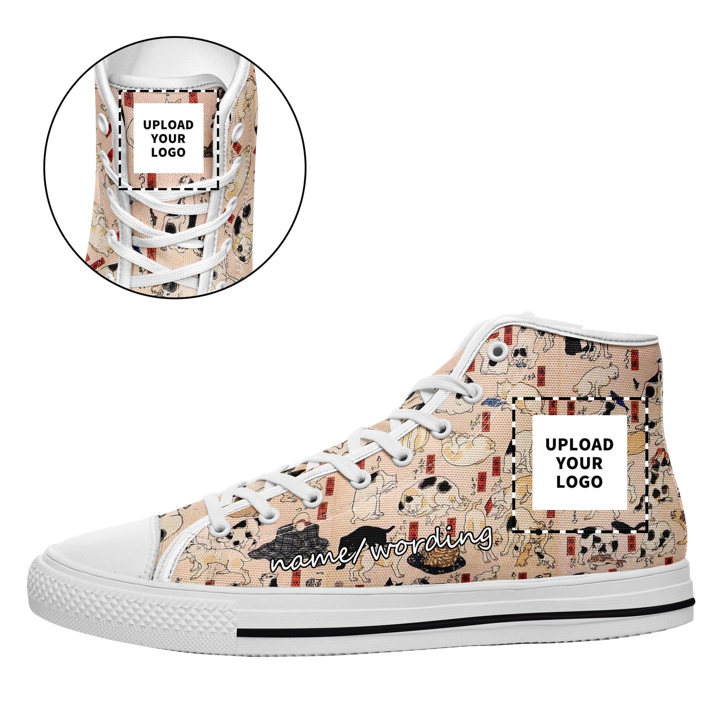 custom printed on demand high casual shoes 7218 ukiyo-e kuniyoshi utagawa's cats suggested as the fifty three stations of the tokaido sneakers custom logo brand name