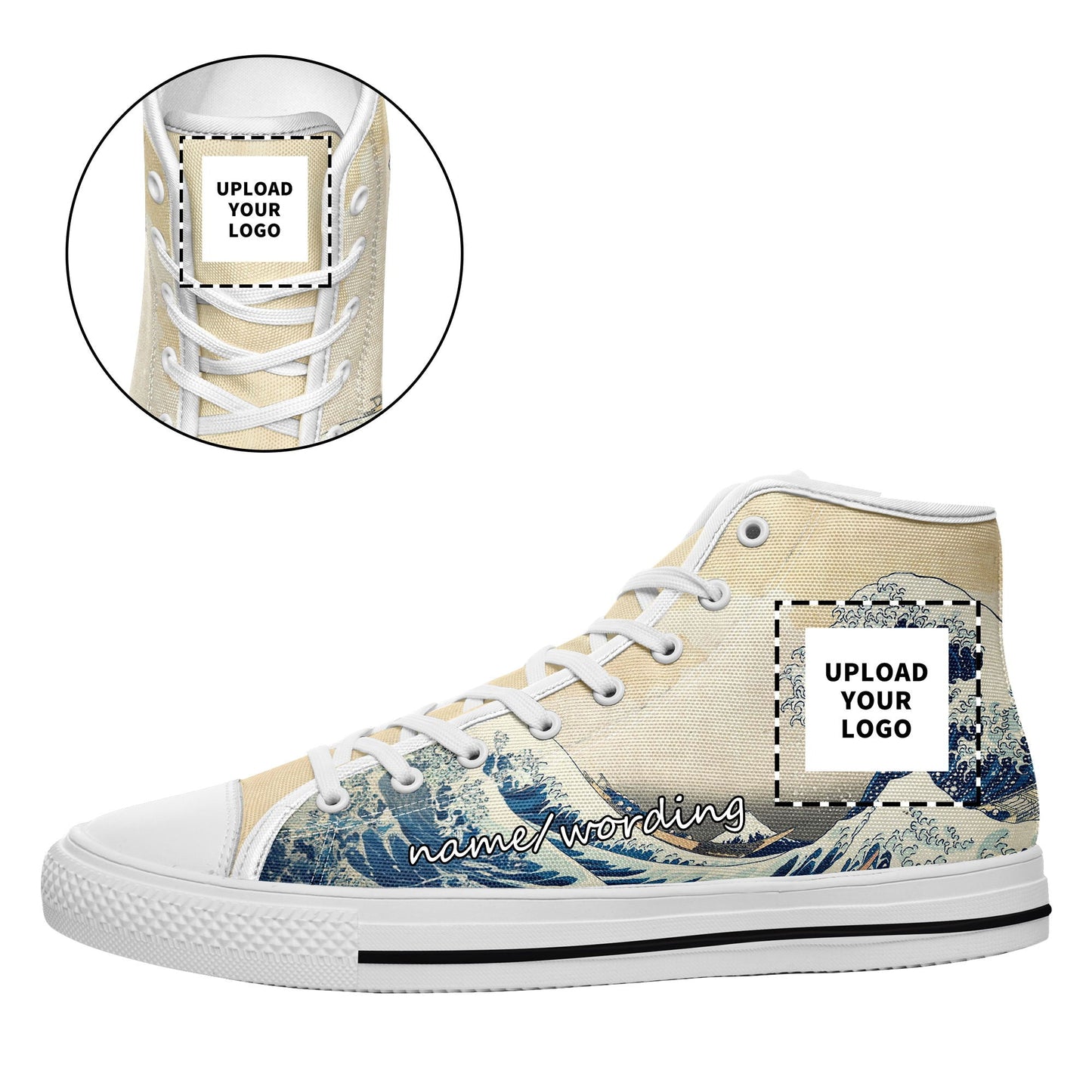 custom printed on demand high casual shoes 7218 japanese ukiyo-e katsushika hokusai's the great wave off kanagawa sneakers custom logo brand name