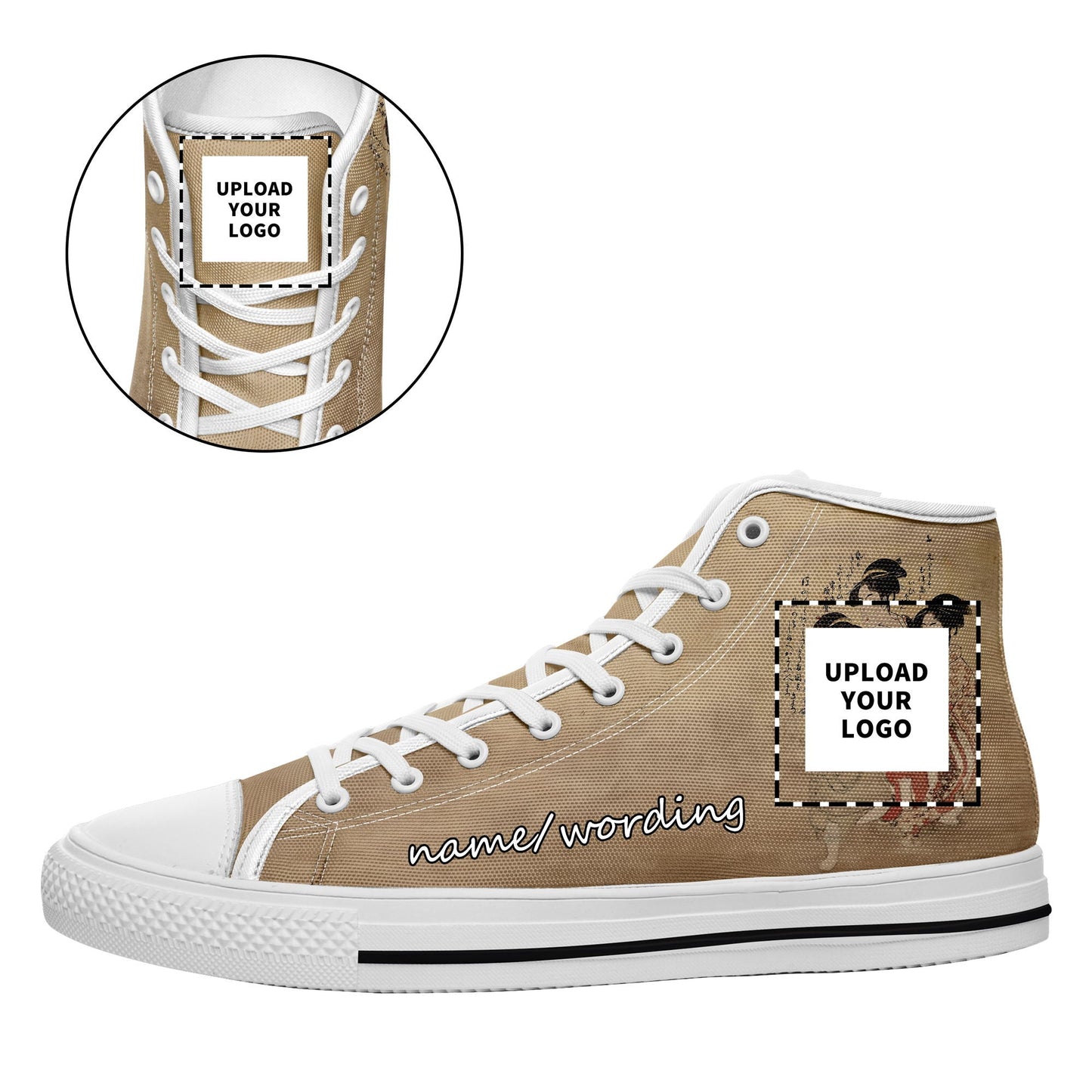 custom printed on demand high casual shoes 7218 japanese ukiyo-e kitagawa utamaro three beauties of the present day gray sneakers custom logo brand name