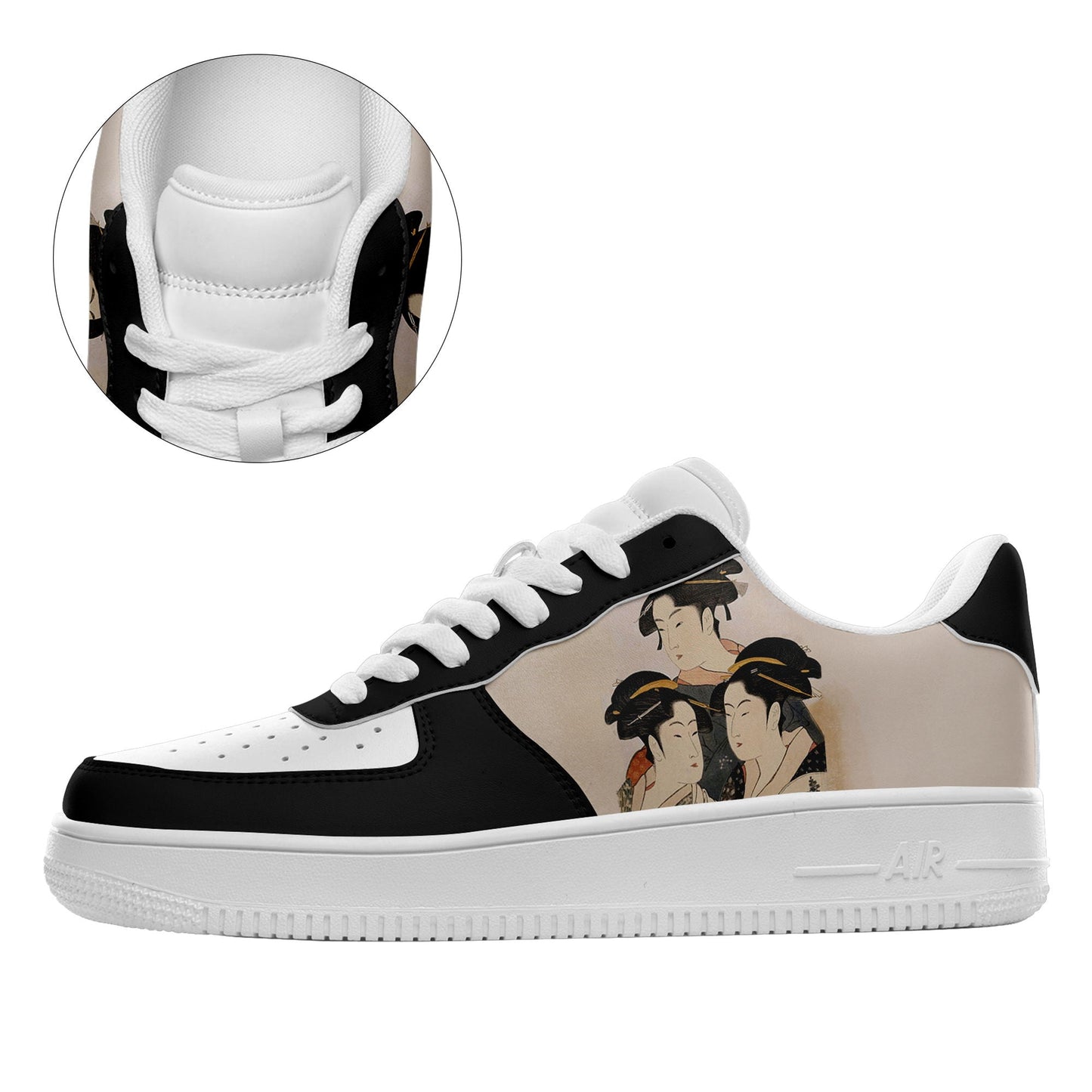 personalized design print on demand airforce sneakers japanese retro art style ukiyoe three beauties of the present day gray casual shoes white shoelaces