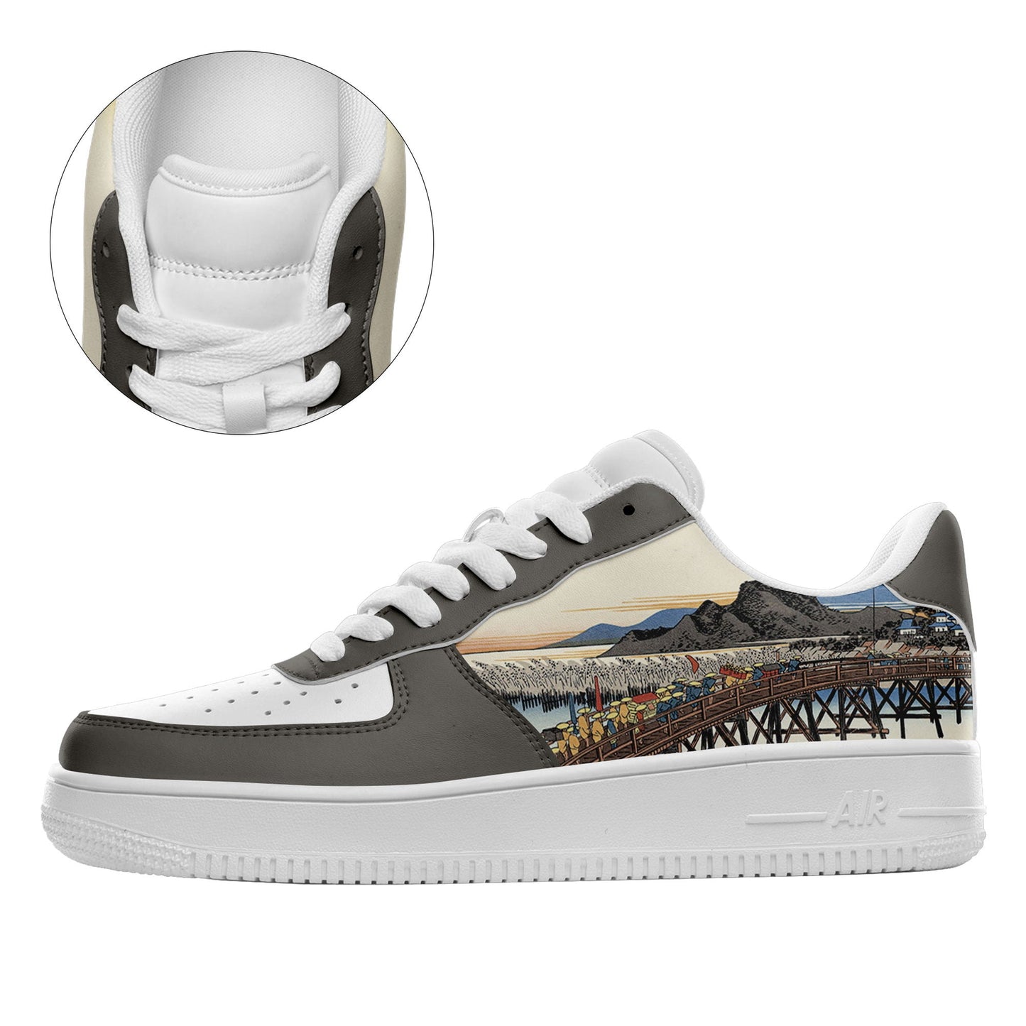 retro art ukiyoe personalized custom printing airforce sneakers the fifty three stations of the tokaido okazaki yahagi no hashi casual shoes white shoelaces