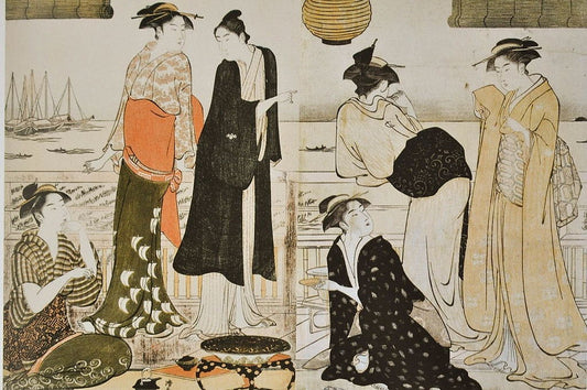 Famous Ukiyo-e Work: The Sixth Month, Enjoying the Evening Cool in a Teahouse