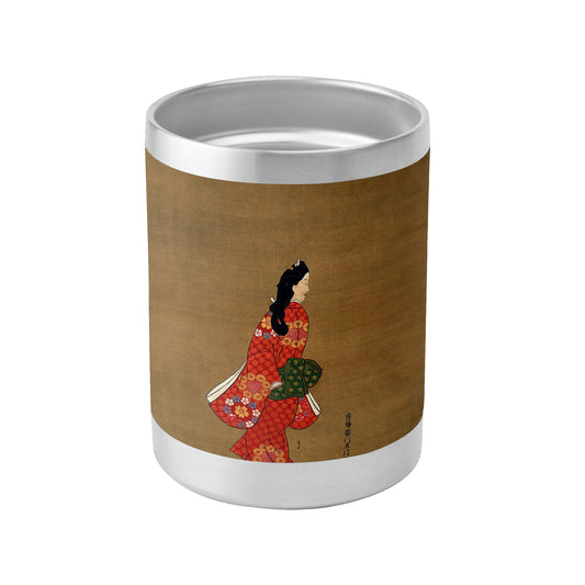 Custom Printed 10oz Stainless Steel Coffee Cup with Lid Pr262: Ukiyo-e Hishikawa Moronobu's Beauty Looking Back Whiskey Tumbler