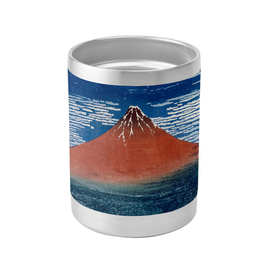 custom printed 10oz stainless steel coffee cup with lid pr262: ukiyo-e hokusai thirty six views of mount red fuji whiskey tumbler