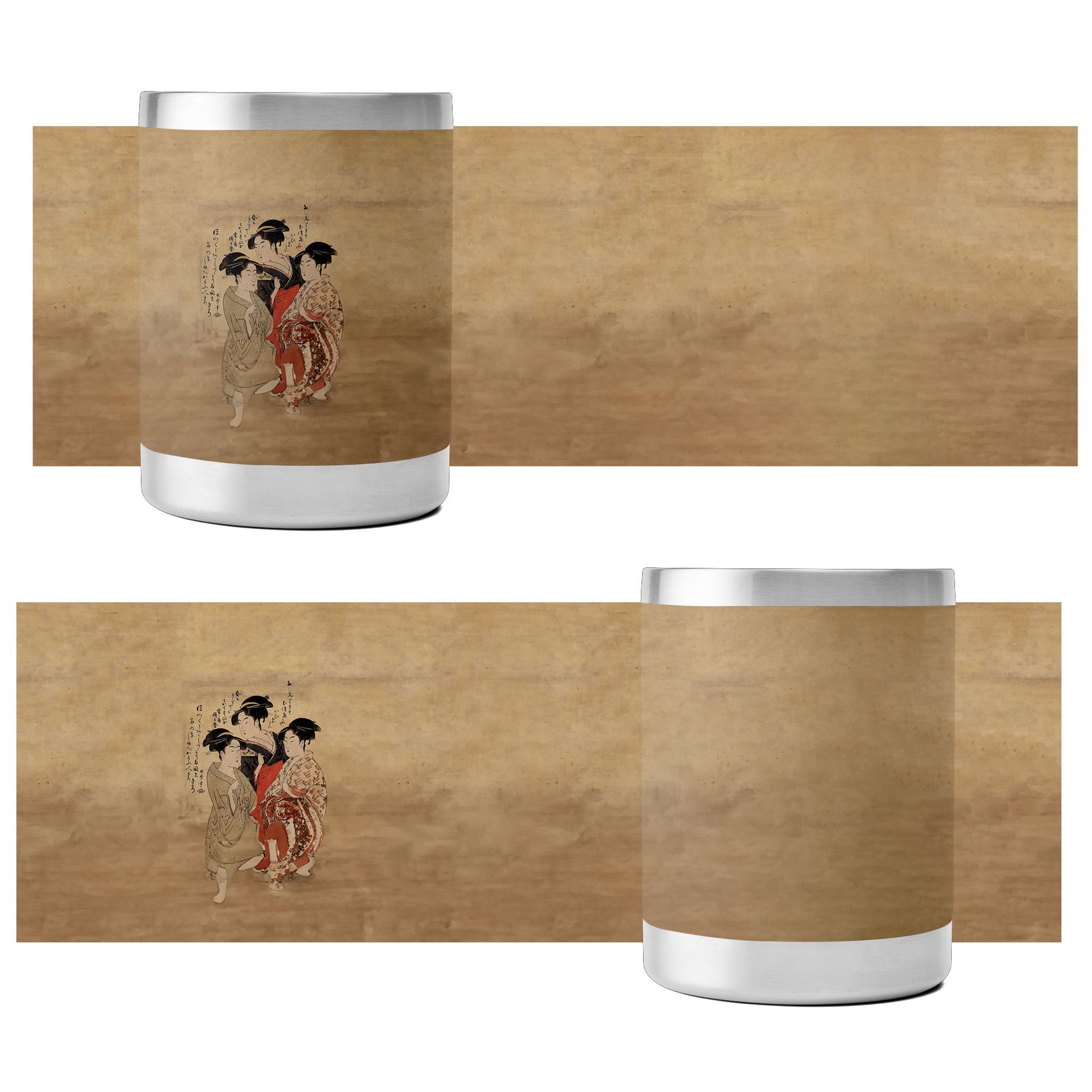 Custom Printed 10oz Stainless Steel Coffee Cup with Lid Pr262: Ukiyo-E Kitagawa Utamaro's Three Beauties of the Present Day Whiskey Tumbler 5