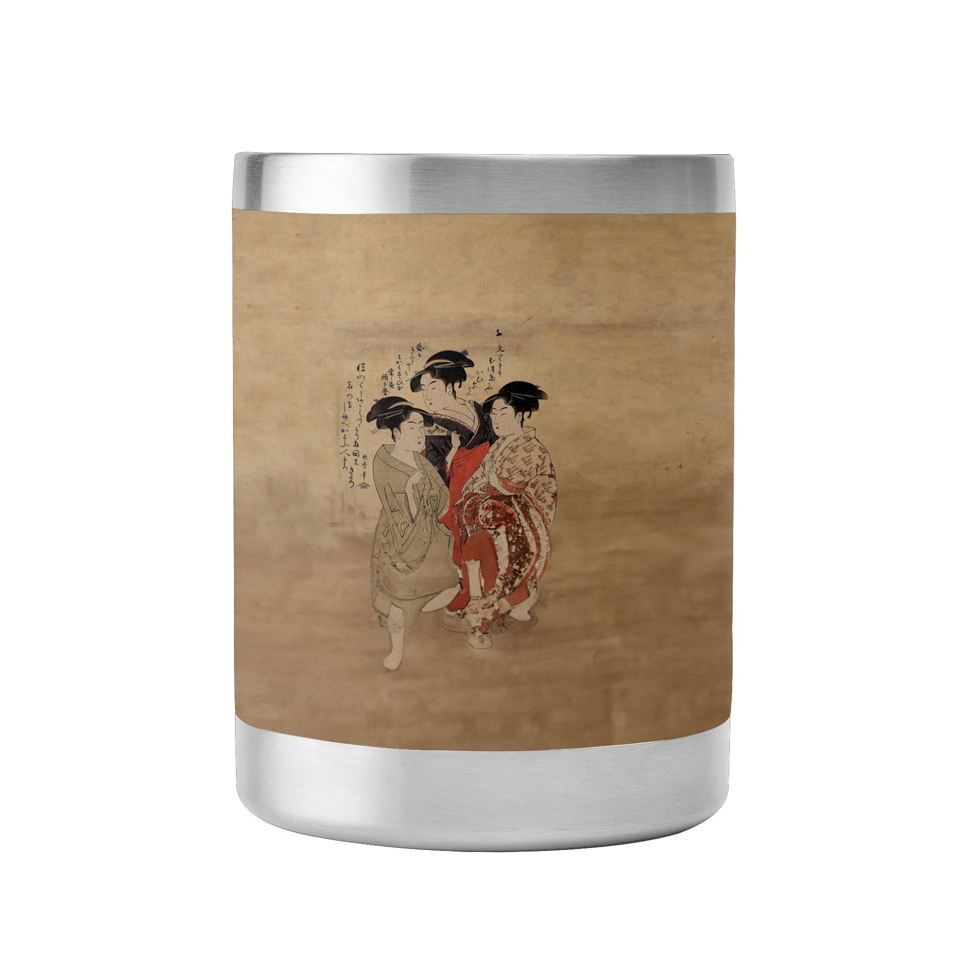 Custom Printed 10oz Stainless Steel Coffee Cup with Lid Pr262: Ukiyo-E Kitagawa Utamaro's Three Beauties of the Present Day Whiskey Tumbler