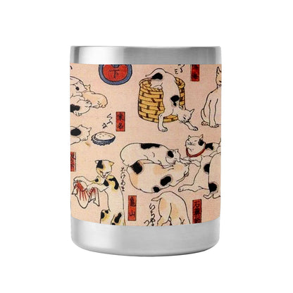 Custom Printed 10oz Stainless Steel Coffee Cup with Lid Pr262: Ukiyo-e Kuniyoshi Utagawa's Cats Suggested as the Fifty Three Stations of the Tokaido Whiskey Tumbler 1