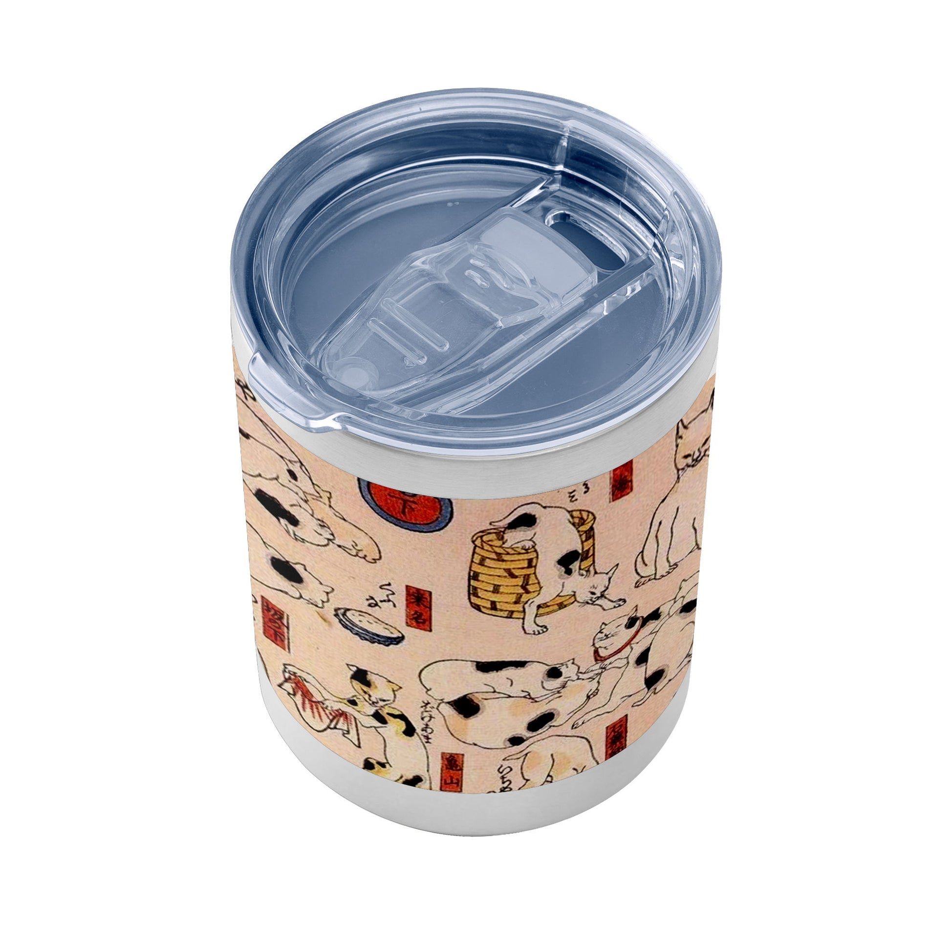 Custom Printed 10oz Stainless Steel Coffee Cup with Lid Pr262: Ukiyo-e Kuniyoshi Utagawa's Cats Suggested as the Fifty Three Stations of the Tokaido Whiskey Tumbler 3