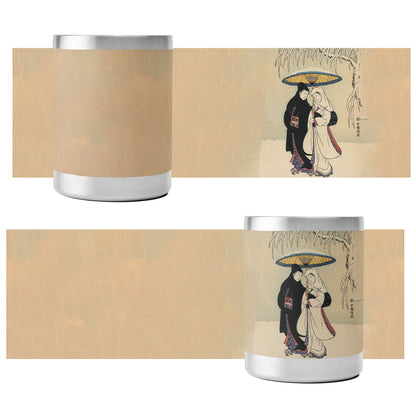 Custom Printed 10oz Stainless Steel Coffee Cup with Lid Pr262: Ukiyo-e Suzuki Harunobu's Couple Under Umbrella in Snow Whiskey Tumbler 5