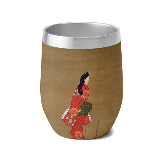 Custom Printed 12oz Stainless Steel Wine Tumbler Pr260: Ukiyo-e Hishikawa Moronobu's Beauty Looking Back Insulated Eggshell Cup with Lid
