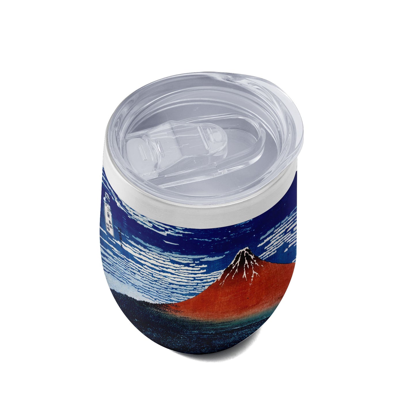 Custom Printed 12oz Stainless Steel Wine Tumbler Pr260: Ukiyo-e Hokusai's Thirty Six Views of Mount Red Fuji Insulated Eggshell Cup with Lid 3