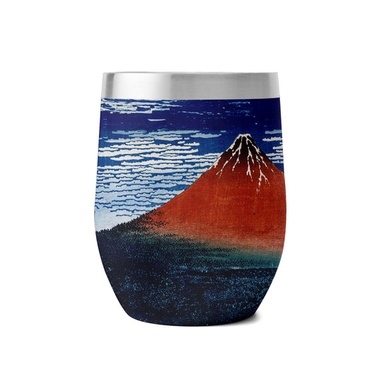 Custom Printed 12oz Stainless Steel Wine Tumbler Pr260: Ukiyo-e Hokusai's Thirty Six Views of Mount Red Fuji Insulated Eggshell Cup with Lid
