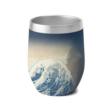 Custom Printed 12oz Stainless Steel Wine Tumbler Pr260 Ukiyo-e Katsushika Hokusai's the Great Wave off Kanagawa Insulated Eggshell Cup with Lid 2