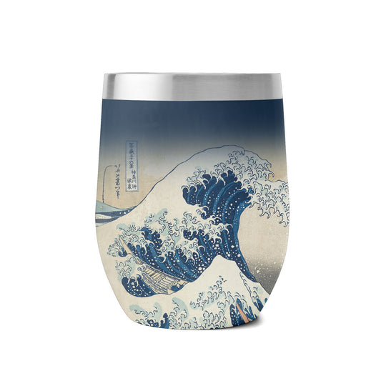 Custom Printed 12oz Stainless Steel Wine Tumbler Pr260 Ukiyo-e Katsushika Hokusai's the Great Wave off Kanagawa Insulated Eggshell Cup with Lid