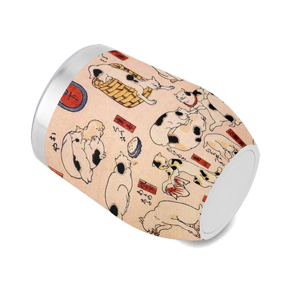 Custom Printed 12oz Stainless Steel Wine Tumbler Pr260: Ukiyo-e Kuniyoshi Utagawa's Cats Suggested as the Fifty Three Stations of the Tokaido Insulated Eggshell Cup with Lid 4
