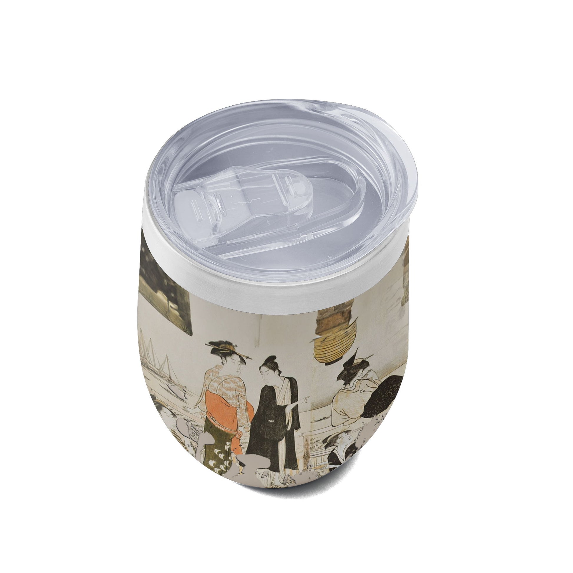 Custom Printed 12oz Stainless Steel Wine Tumbler Pr260: Ukiyo-e Matchmaking by President Kiyonaga Torii Insulated Eggshell Cup with Lid 3