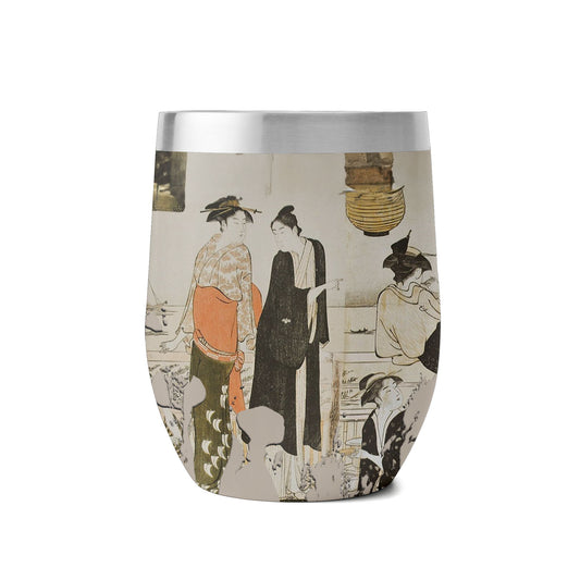 Custom Printed 12oz Stainless Steel Wine Tumbler Pr260: Ukiyo-e Matchmaking by President Kiyonaga Torii Insulated Eggshell Cup with Lid