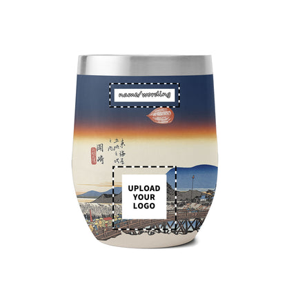 Custom Printed 12oz Stainless Steel Wine Tumbler Pr260: Ukiyo-e the Fifty Three Stations of the Tokaido Okazaki Yahagi No Hashi Insulated Eggshell Cup with Lid Custom Logo Brand Name
