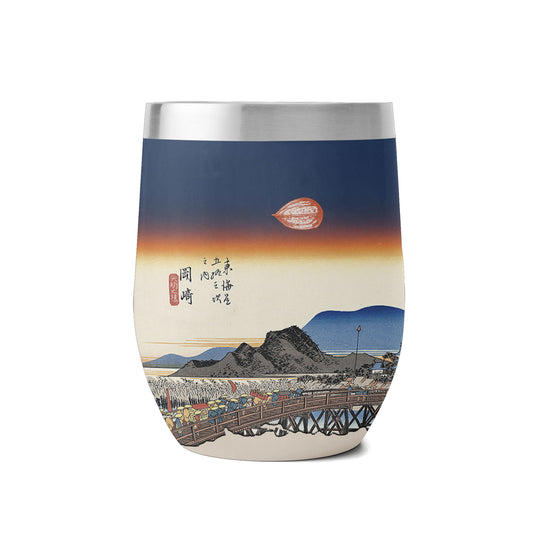 Custom Printed 12oz Stainless Steel Wine Tumbler Pr260: Ukiyo-e the Fifty Three Stations of the Tokaido Okazaki Yahagi No Hashi Insulated Eggshell Cup with Lid