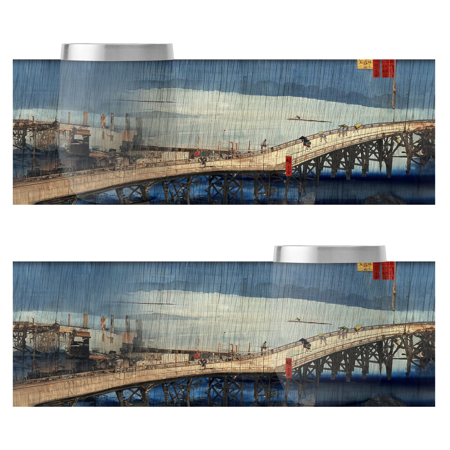 Custom Printed 12oz Stainless Steel Wine Tumbler Pr260 Ukiyo-e Utagawa Hiroshige's Sudden Shower over Shin Ohashi Bridge and Atake Insulated Eggshell Cup with Lid 5