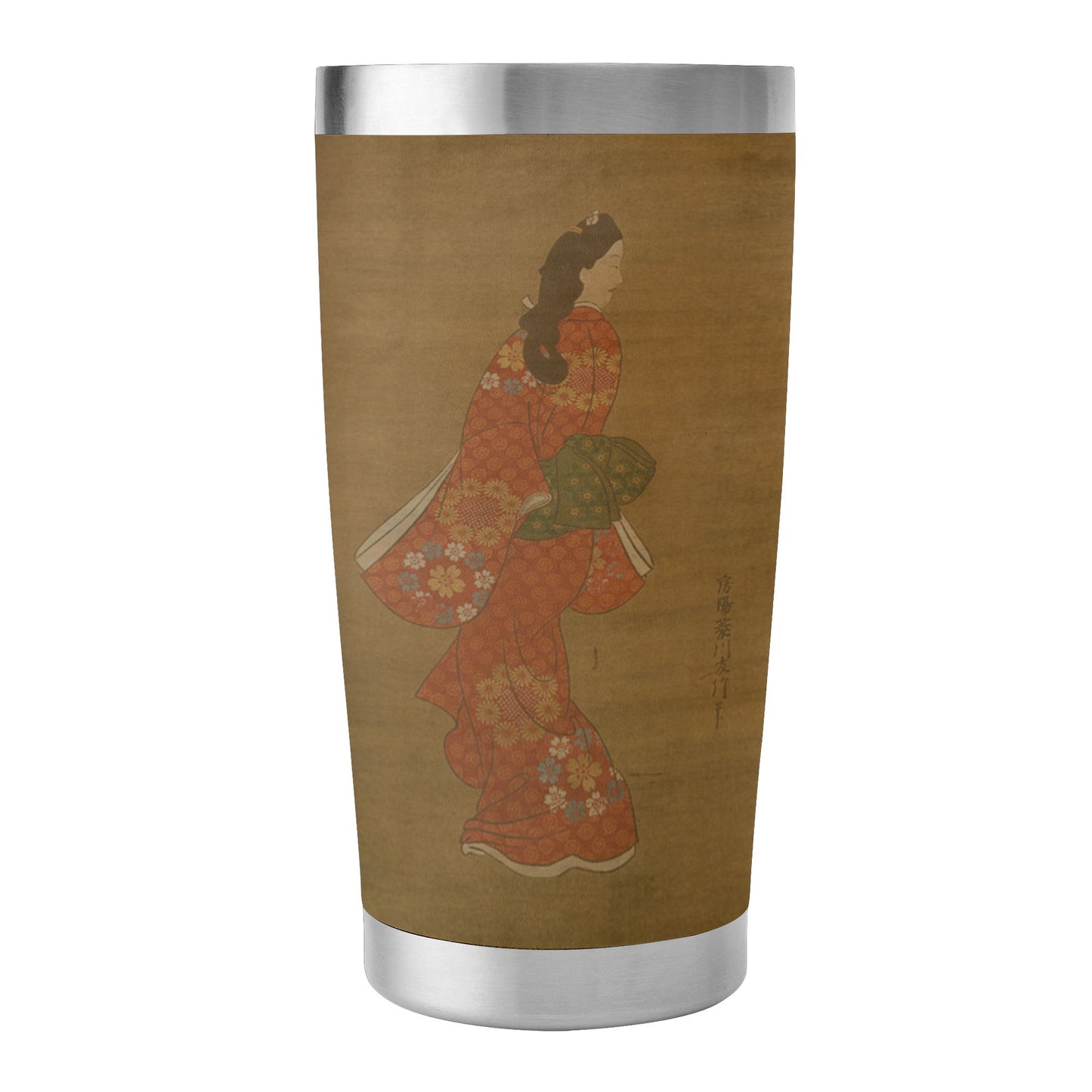 Custom Printed 15oz Stainless Steel Travel Mug with Lid Pr264: Ukiyoe Hishikawa Moronobu's Beauty Looking Back Vacuum Insulated Tumbler 1