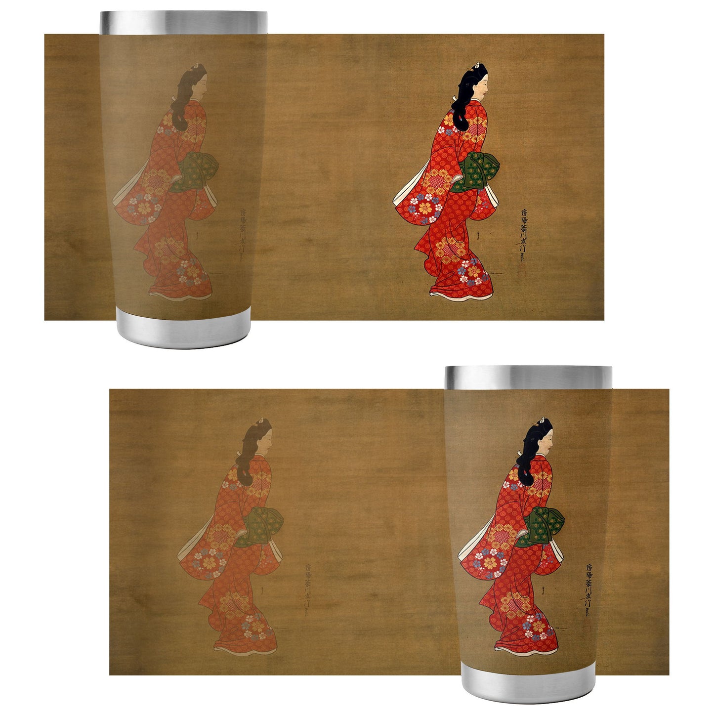 Custom Printed 15oz Stainless Steel Travel Mug with Lid Pr264: Ukiyoe Hishikawa Moronobu's Beauty Looking Back Vacuum Insulated Tumbler 5