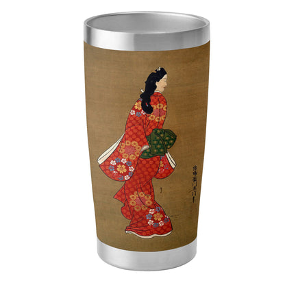 Custom Printed 15oz Stainless Steel Travel Mug with Lid Pr264: Ukiyoe Hishikawa Moronobu's Beauty Looking Back Vacuum Insulated Tumbler