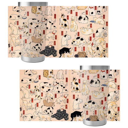 Custom Printed 15oz Stainless Steel Travel Mug with Lid Pr264: Ukiyo-e Kuniyoshi Utagawa's Cats Suggested as the Fifty Three Stations of the Tokaido Tumbler