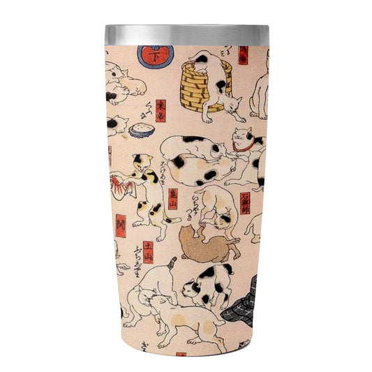 custom printed 20oz stainless steel travel mug with lid pr259 ukiyo-e kuniyoshi utagawa's cats suggested as the fifty three stations of the tokaido coffee tumbler