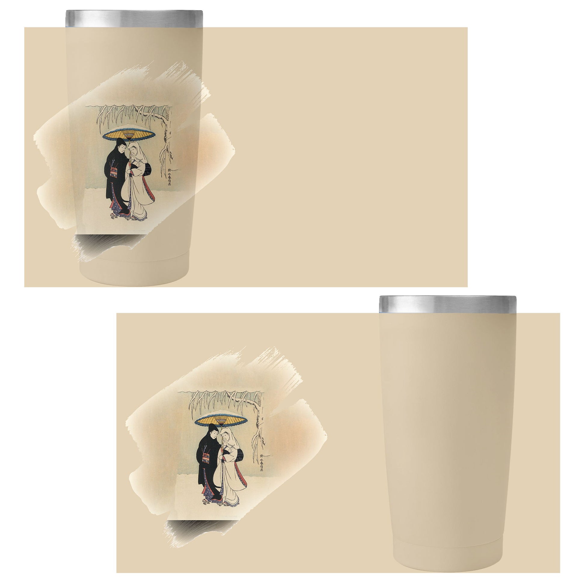 custom printed 20oz stainless steel travel mug with lid pr259 ukiyo-e suzuki harunobu's couple under umbrella in snow vacuum insulated coffee tumbler 5