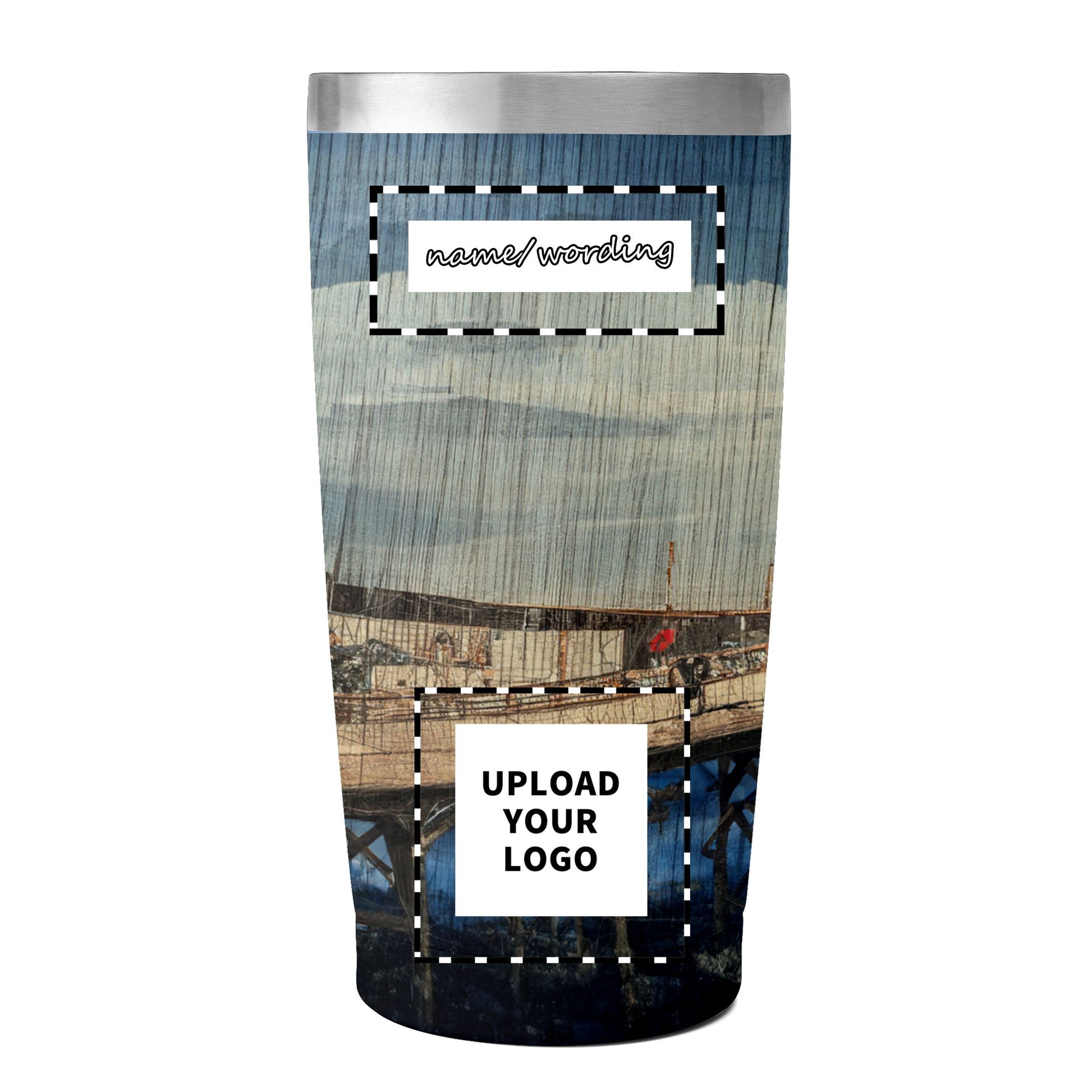 custom printed 20oz stainless steel travel mug with lid pr259 ukiyo-e utagawa hiroshige's sudden shower over shin ohashi bridge and atake coffee tumbler custom logo brand name