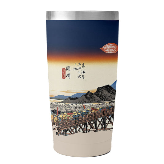 Custom Printed 20oz Stainless Steel Travel Mug with Lid Pr259: Ukiyo-e Utagawa Hiroshige's the Fifty Three Stations of the Tokaido Okazaki Yahagi Bridge No Hashi Coffee Tumbler
