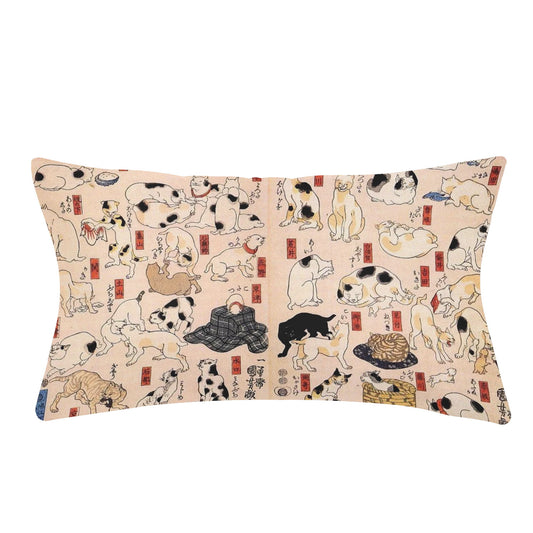 Custom Printed Art Ideas Famous Ukiyo-e Kuniyoshi Utagawa's Cats Suggested as the Fifty Three Stations of the Tokaido Pillow 13*21 Pr105