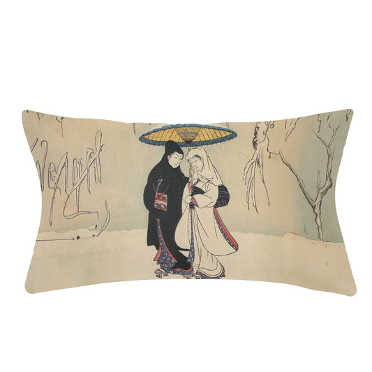 Custom Printed Art Ideas Famous Ukiyo-e Suzuki Harunobu's Couple Under Umbrella in Snow Pillow 13*21 PR105