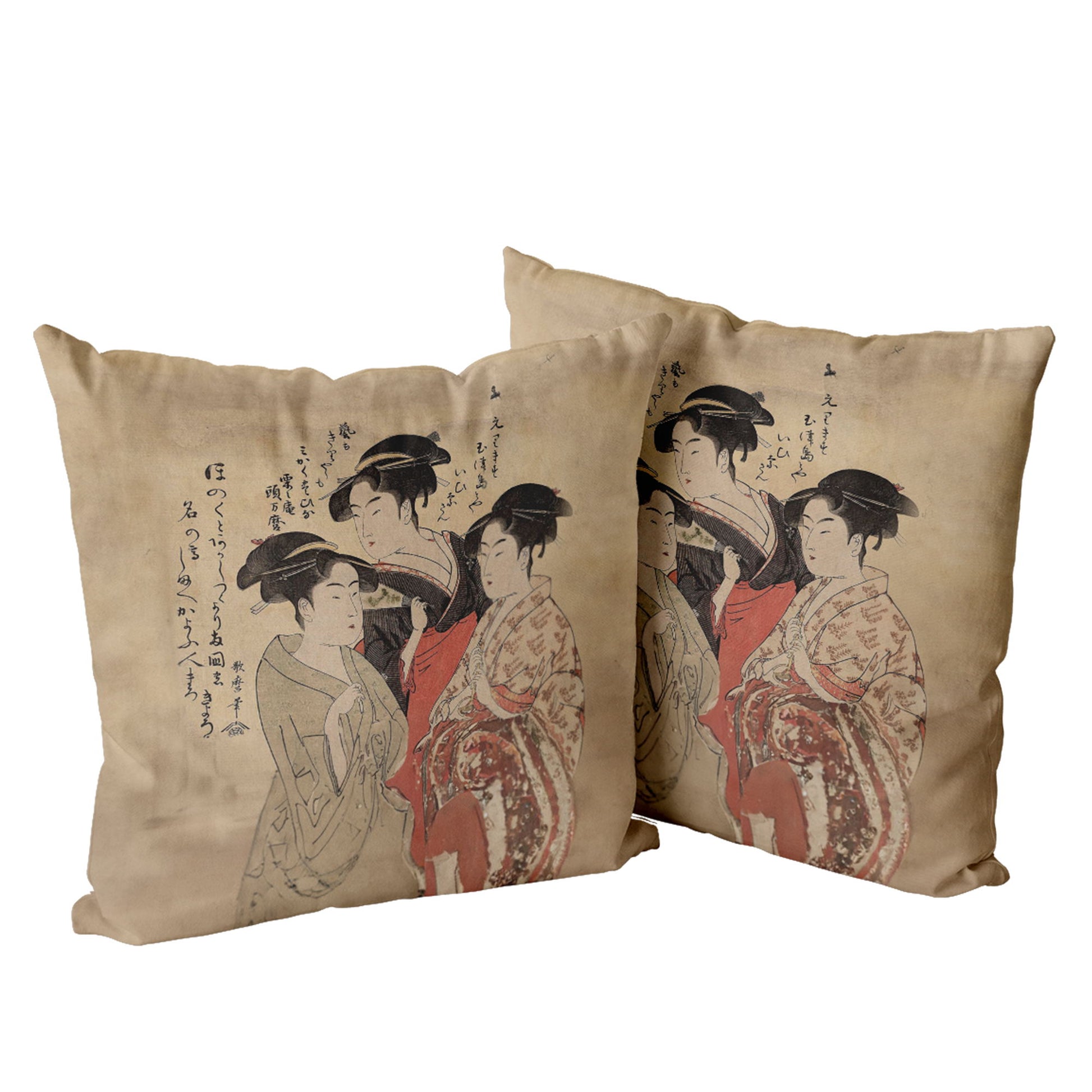 Custom Printed Japanese Art Ukiyo-e Kitagawa Utamaro's Three Beauties of the Present Day Pillow 16*16 pr105-1