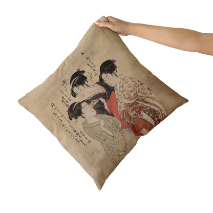 Custom Printed Japanese Art Ukiyo-e Kitagawa Utamaro's Three Beauties of the Present Day Pillow 16*16 pr105-2