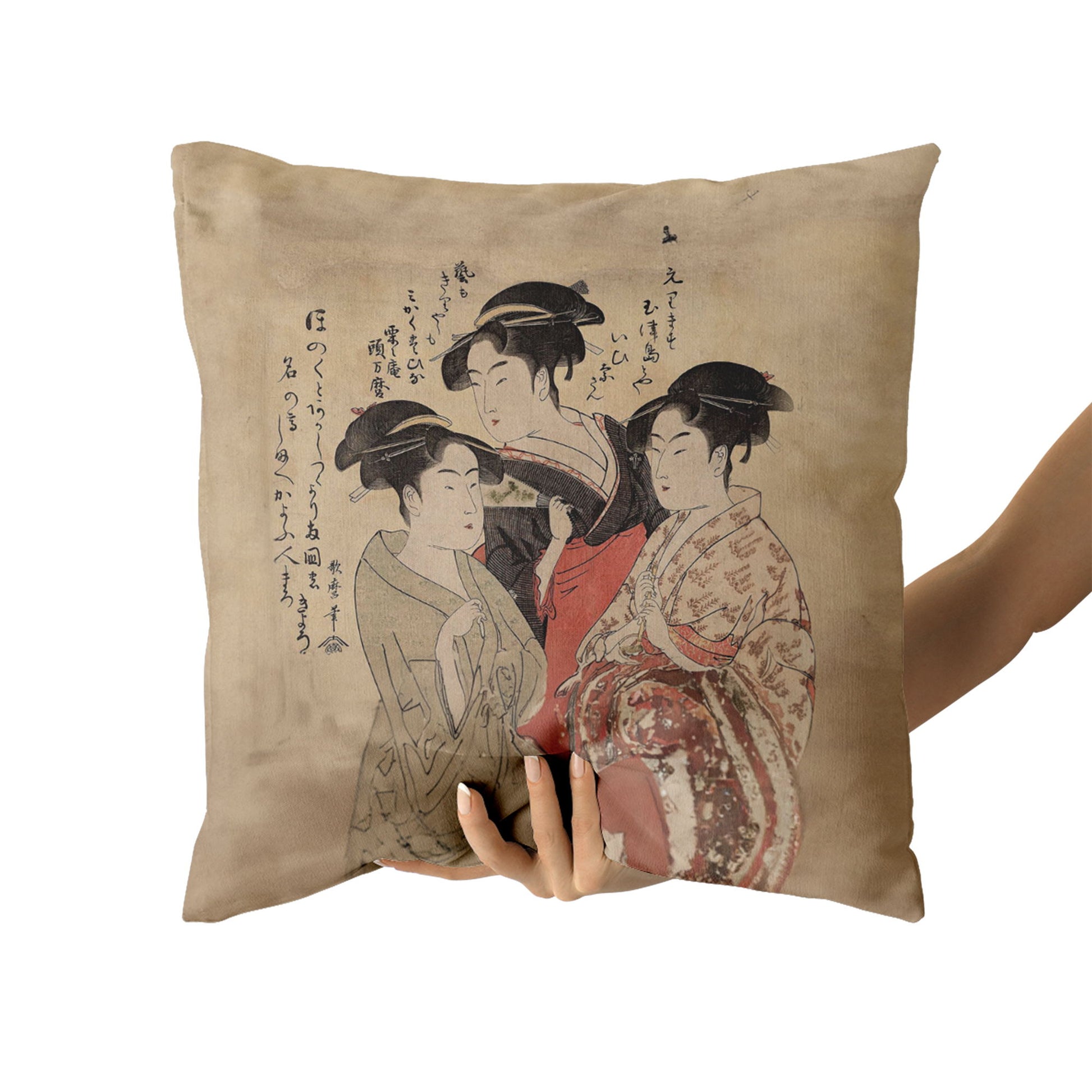 Custom Printed Japanese Art Ukiyo-e Kitagawa Utamaro's Three Beauties of the Present Day Pillow 16*16 pr105-3