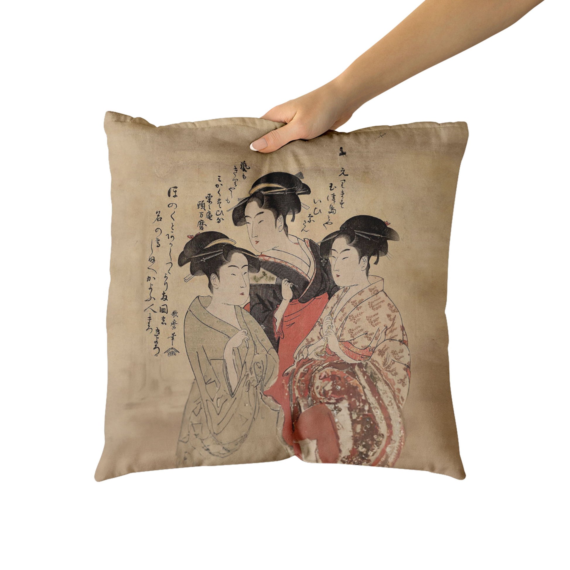 Custom Printed Japanese Art Ukiyo-e Kitagawa Utamaro's Three Beauties of the Present Day Pillow 16*16 pr105-4